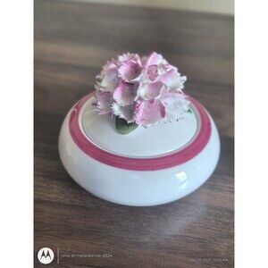 *Rare* Vintage Bone China England Trinket Box with Pink Carnation Flower